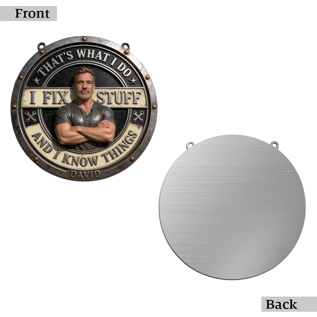 Individuell gestaltetes Schild „Ich repariere Dinge“ – nach Foto – personalisiertes Metallschild im Mechanikerstil