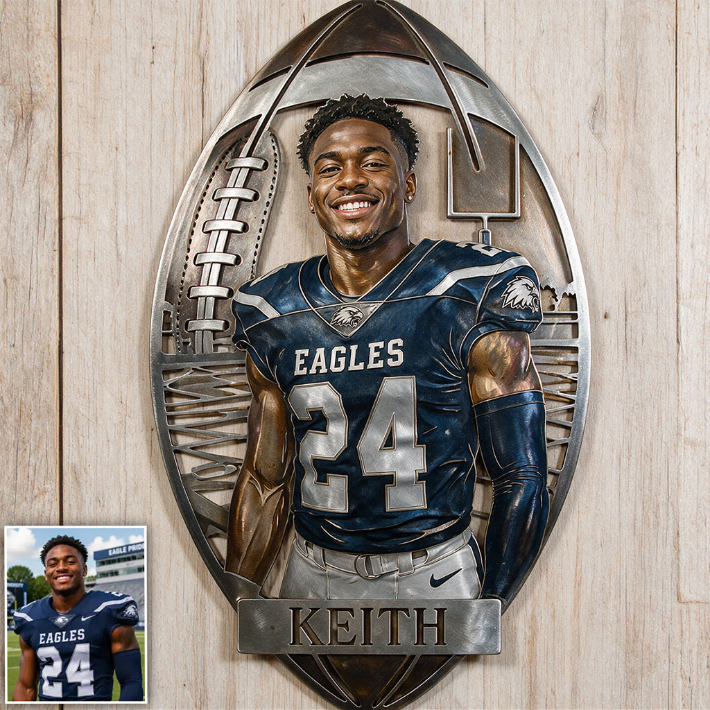 Any Sport, Any Photo - Personalized Football 3D Printed Cut Metal Sign