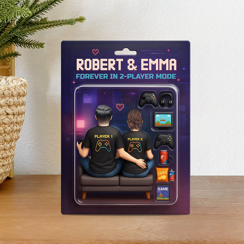 Spielfigurenpaar im Stil einer Spielzeugkiste – personalisierte Acrylplakette in individueller Form