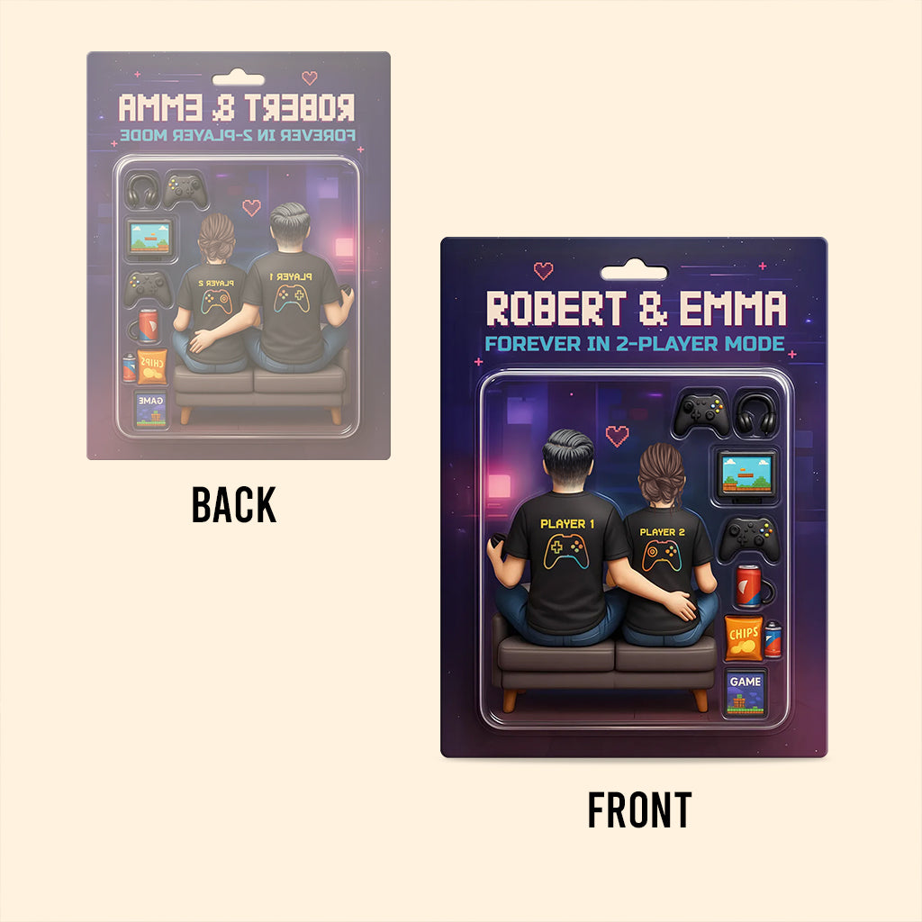 Spielfigurenpaar im Stil einer Spielzeugkiste – personalisierte Acrylplakette in individueller Form