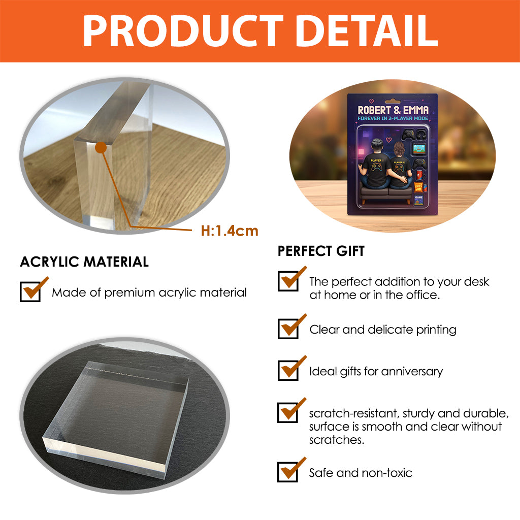 Spielfigurenpaar im Stil einer Spielzeugkiste – personalisierte Acrylplakette in individueller Form