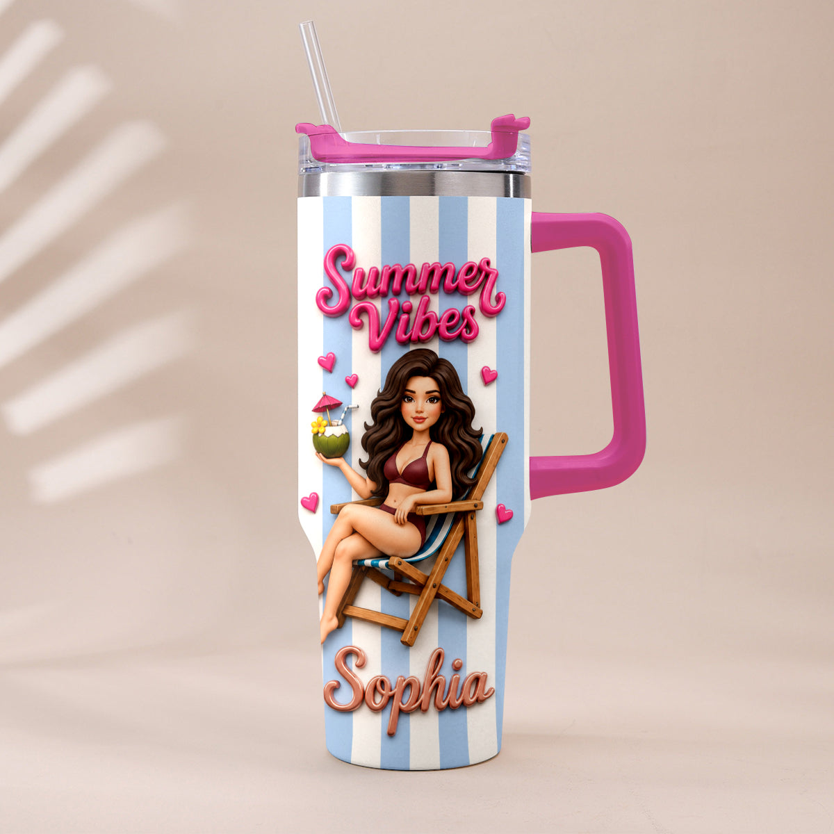 Beach Lovin' Girl - Personalized Sea Lover Tumbler With Handle