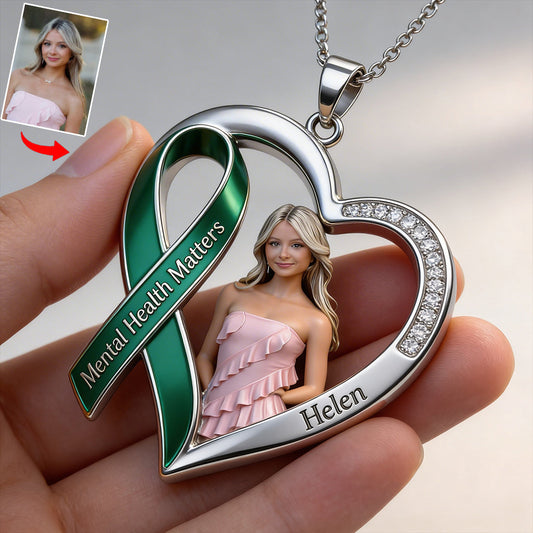 Custom Any Photo - Mental Health Matters - Personalized Mental Health Awareness Shaped Metal Pendant Necklace