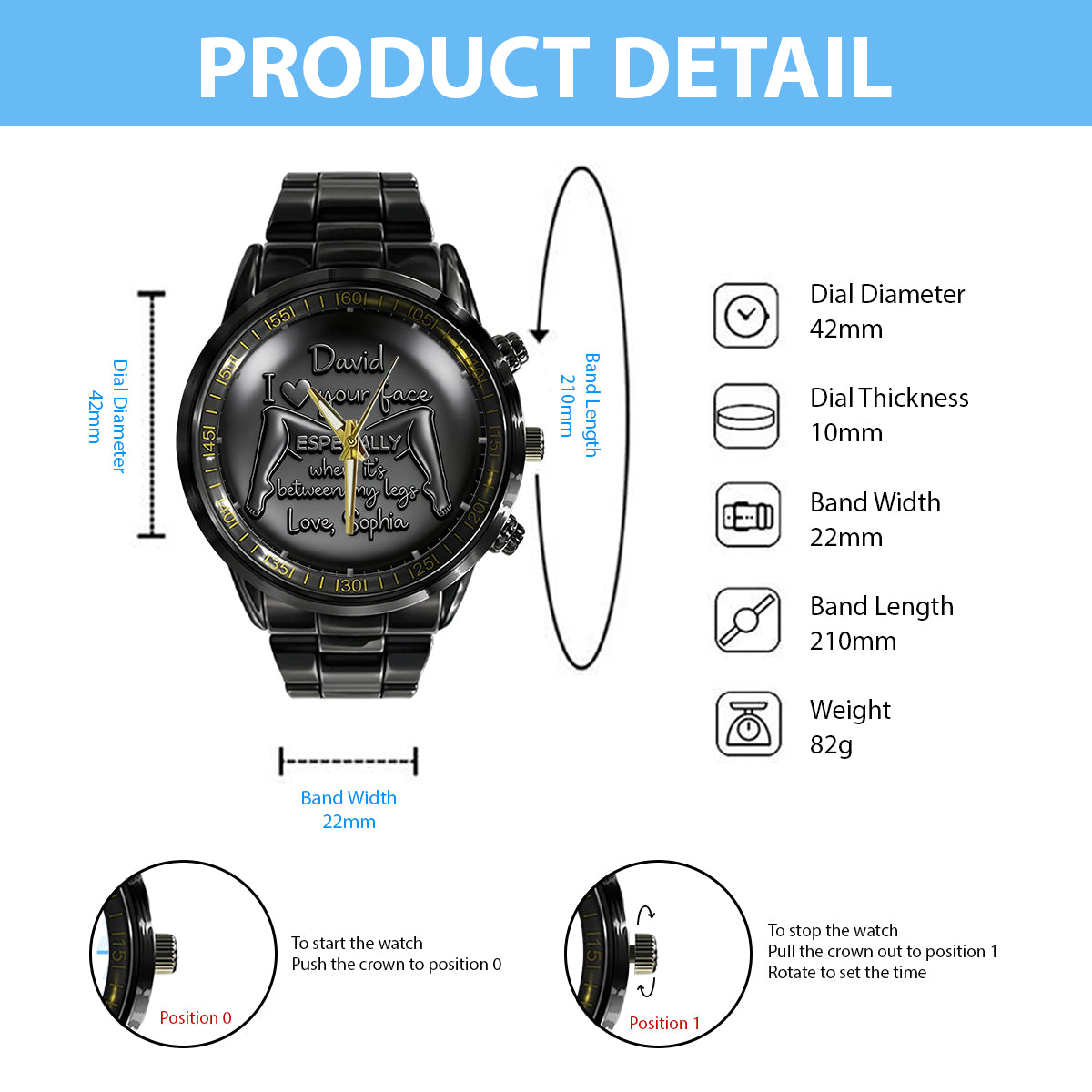 Your Face Between My Legs - Naughty Fun Gifts For Him - Personalized Spicy Couple Hand Watch