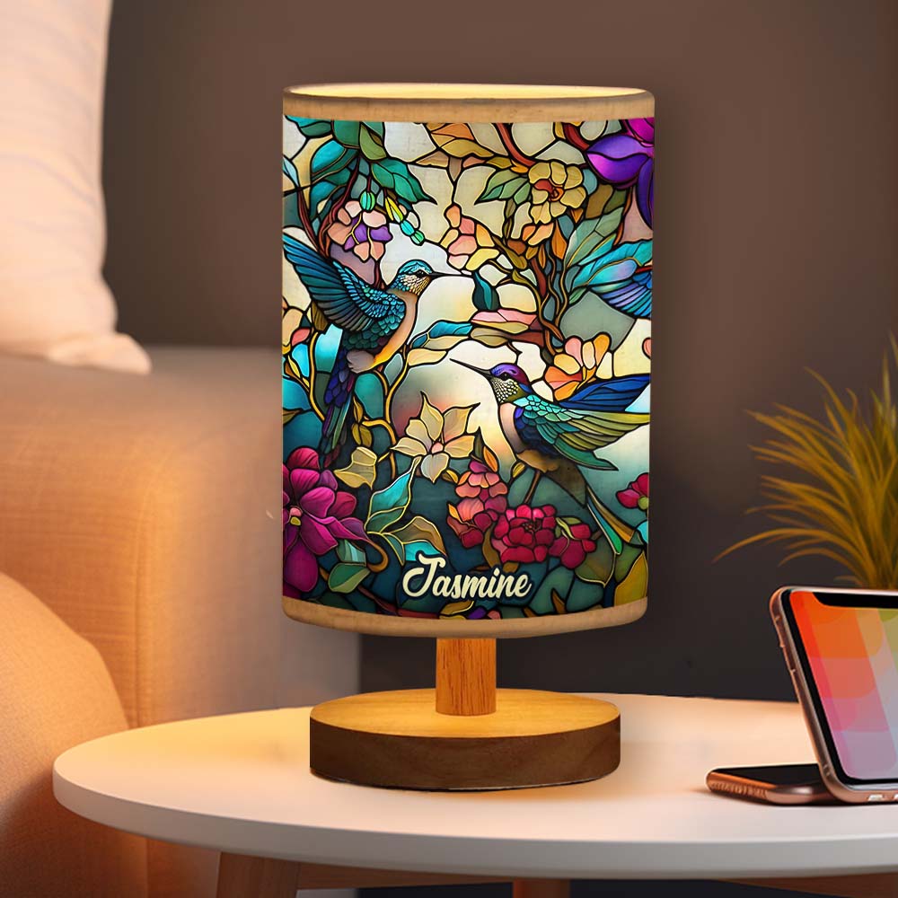 Atemberaubende Kolibri-Tischleuchte – personalisierbar mit Holzsockel