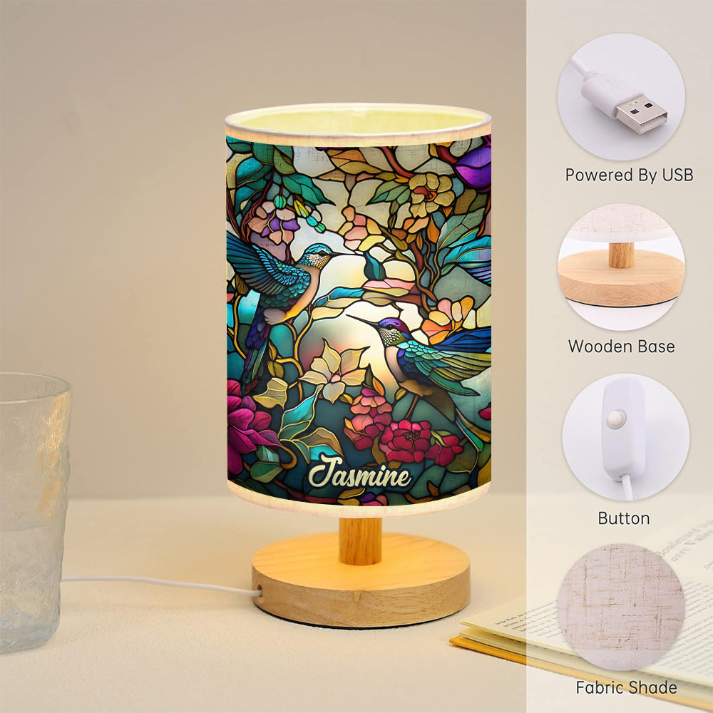 Atemberaubende Kolibri-Tischleuchte – personalisierbar mit Holzsockel