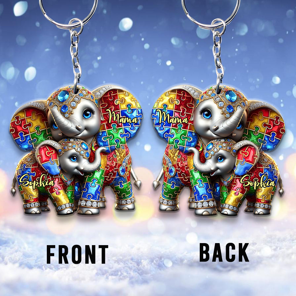 Autism Elephant Mom – Personalisierter Schlüsselanhänger zur Sensibilisierung für Autismus