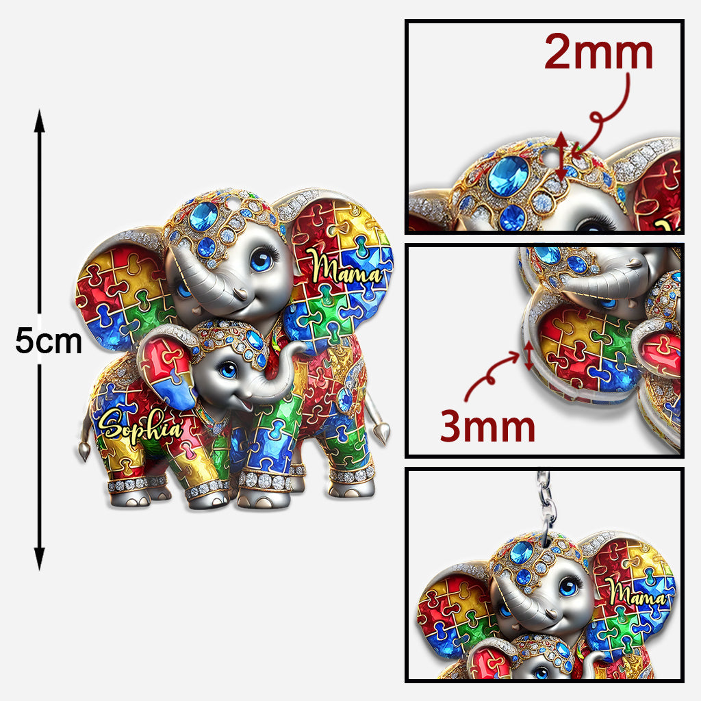 Autism Elephant Mom – Personalisierter Schlüsselanhänger zur Sensibilisierung für Autismus