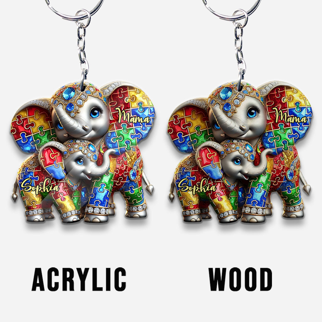 Autism Elephant Mom – Personalisierter Schlüsselanhänger zur Sensibilisierung für Autismus