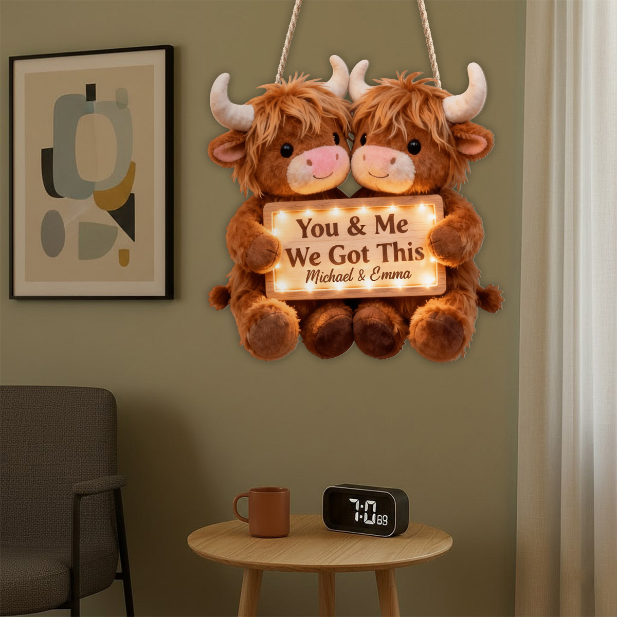 You & Me We Got This - Personalized Highland Cow LED Light Acrylic Sign