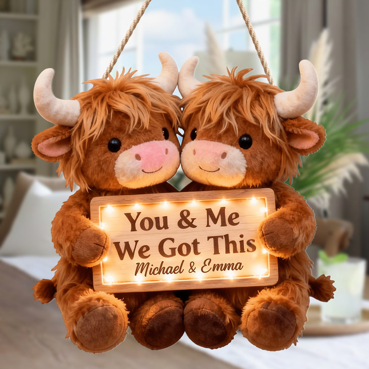 You & Me We Got This - Personalized Highland Cow LED Light Acrylic Sign