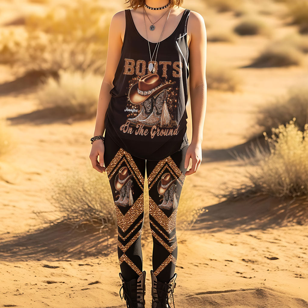 Boots On The Ground - Personalized Cowgirl Hollow Tank Top and Leggings