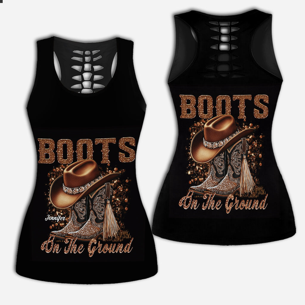 Boots On The Ground - Personalized Cowgirl Hollow Tank Top and Leggings