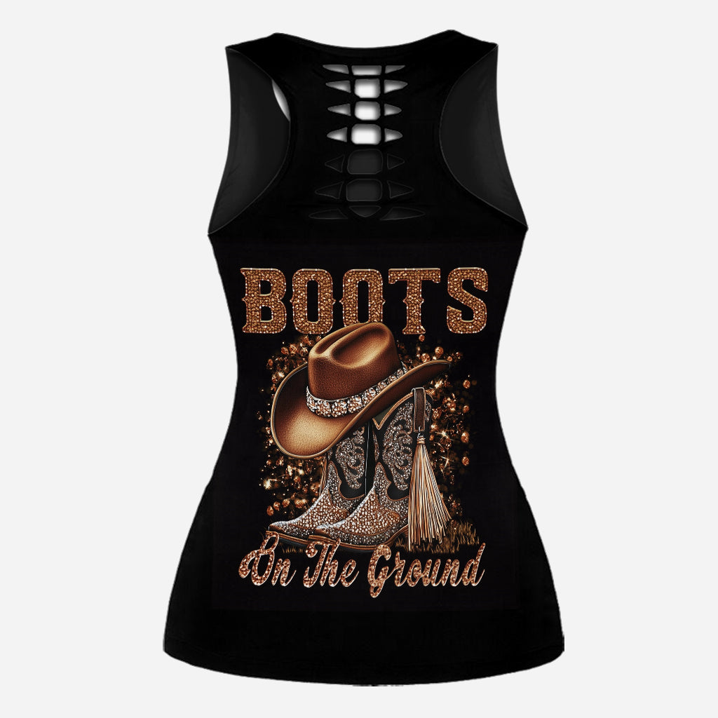 Boots On The Ground - Personalized Cowgirl Hollow Tank Top and Leggings