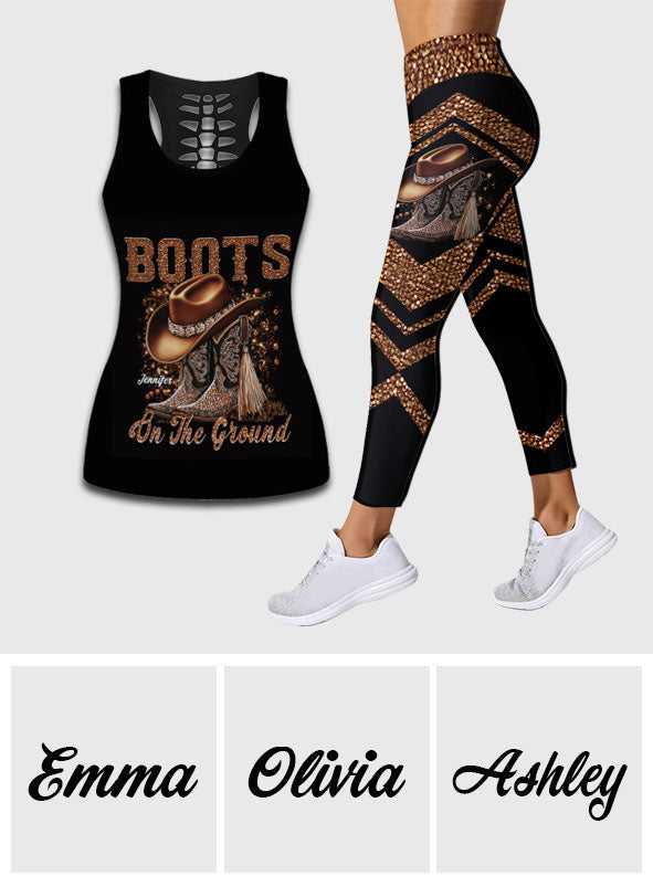 Boots On The Ground - Personalized Cowgirl Hollow Tank Top and Leggings
