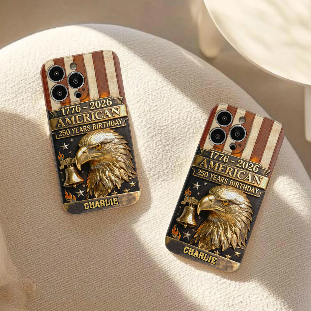 250-jähriges Jubiläum – Personalisierte Handyhülle aus Leder mit Weißkopfseeadler-Motiv