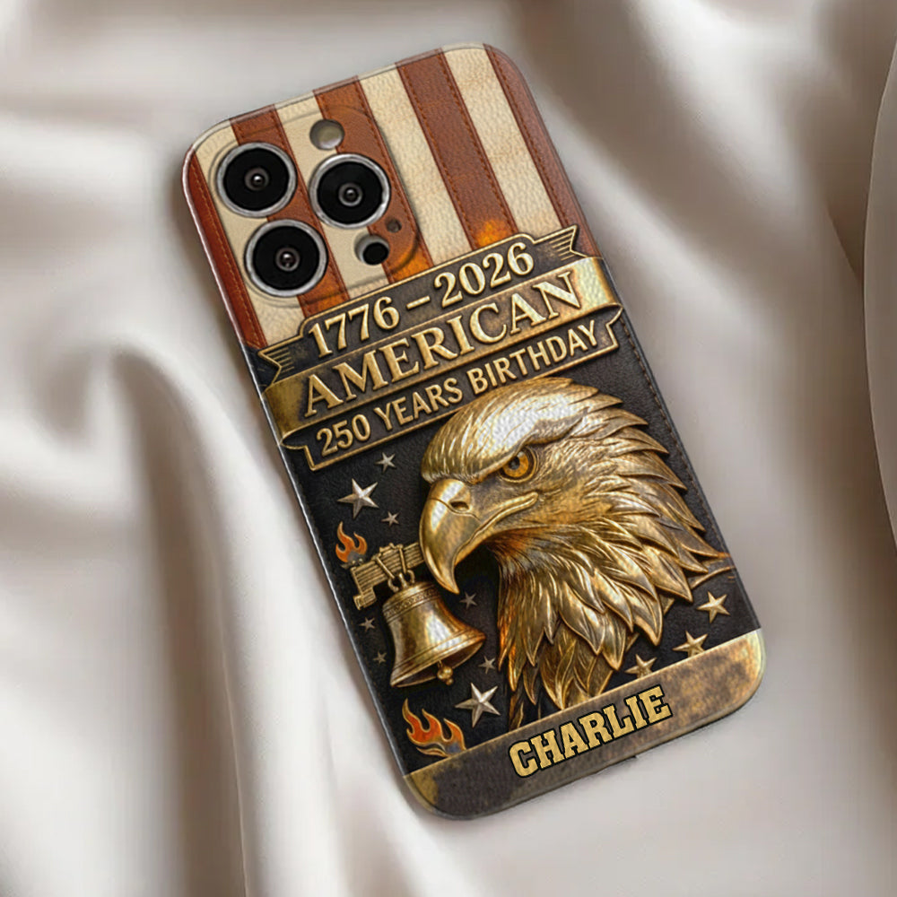250-jähriges Jubiläum – Personalisierte Handyhülle aus Leder mit Weißkopfseeadler-Motiv
