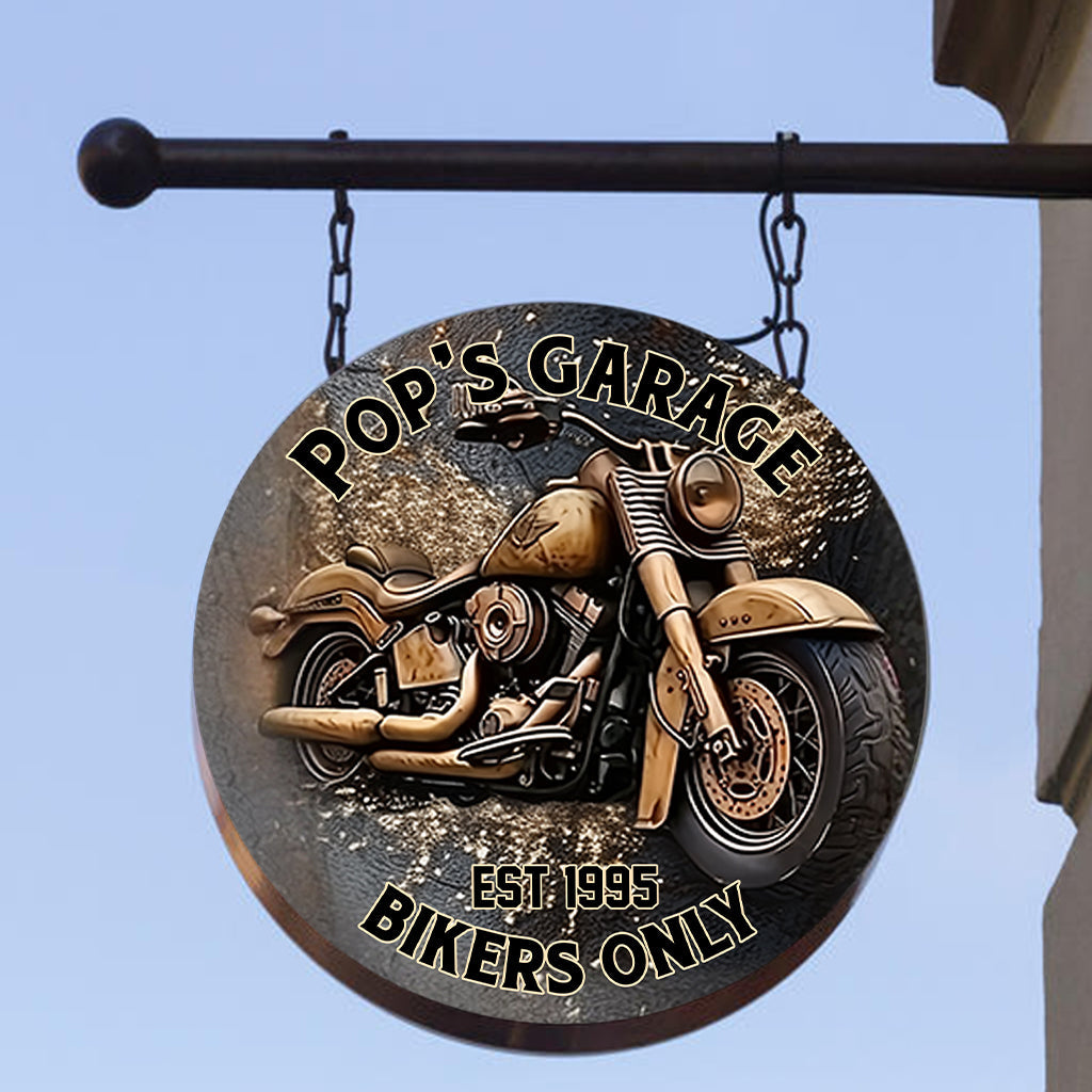 Motorradgarage nur für Biker – Personalisiertes rundes Metallschild für Biker
