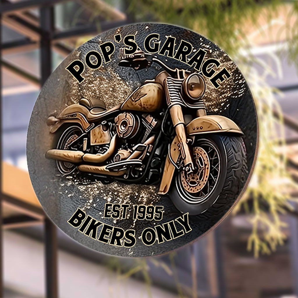 Motorradgarage nur für Biker – Personalisiertes rundes Metallschild für Biker