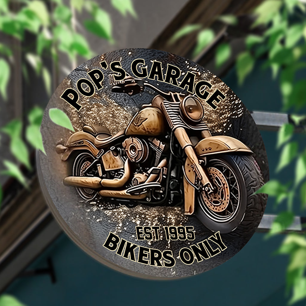 Motorradgarage nur für Biker – Personalisiertes rundes Metallschild für Biker