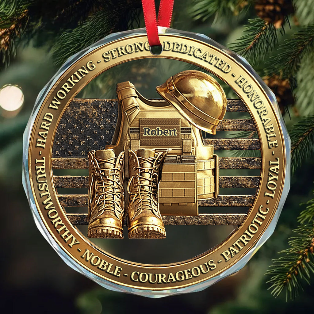 Veteranen-Soldaten-Rucksack, Stiefel, Militär – Personalisierte runde Glasfigur für Veteranen