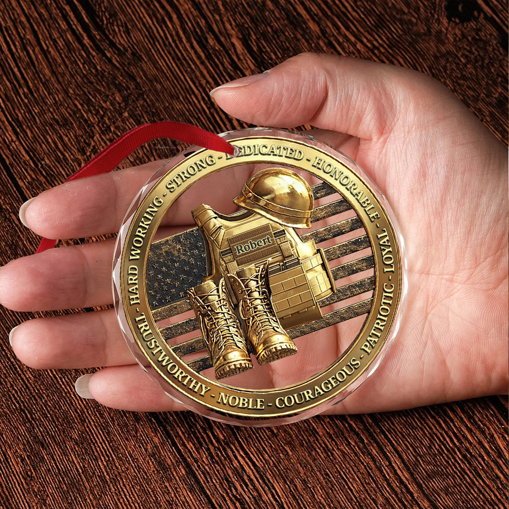 Veteranen-Soldaten-Rucksack, Stiefel, Militär – Personalisierte runde Glasfigur für Veteranen