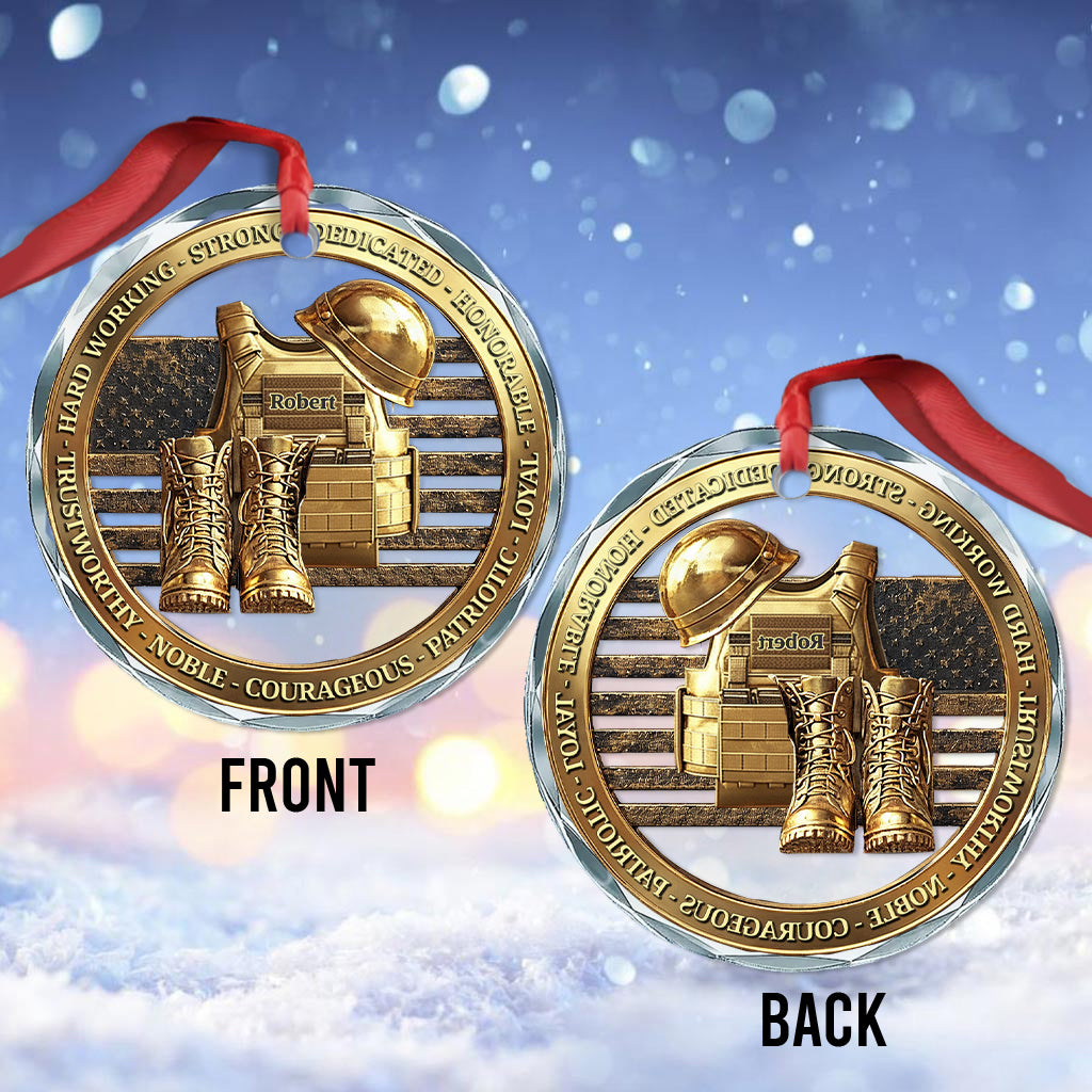 Veteranen-Soldaten-Rucksack, Stiefel, Militär – Personalisierte runde Glasfigur für Veteranen