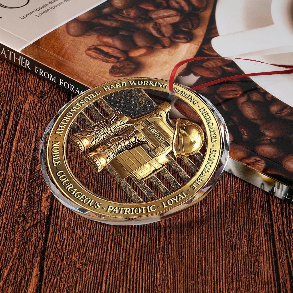 Veteranen-Soldaten-Rucksack, Stiefel, Militär – Personalisierte runde Glasfigur für Veteranen