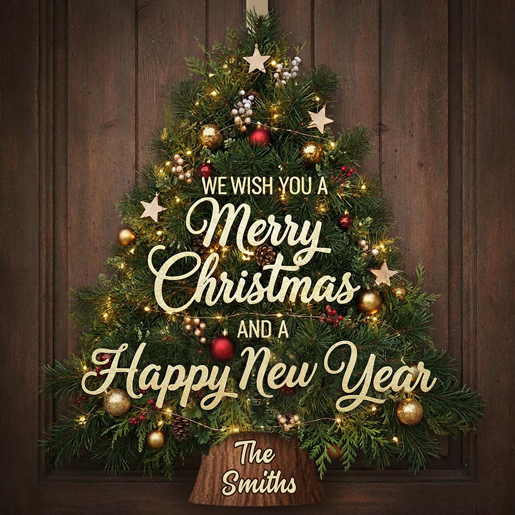 Weihnachtsbaumkranz-Dekoration - Personalisiertes, individuell geformtes Holzschild für die Familie