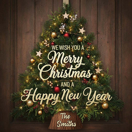 Weihnachtsbaumkranz-Dekoration - Personalisiertes, individuell geformtes Holzschild für die Familie