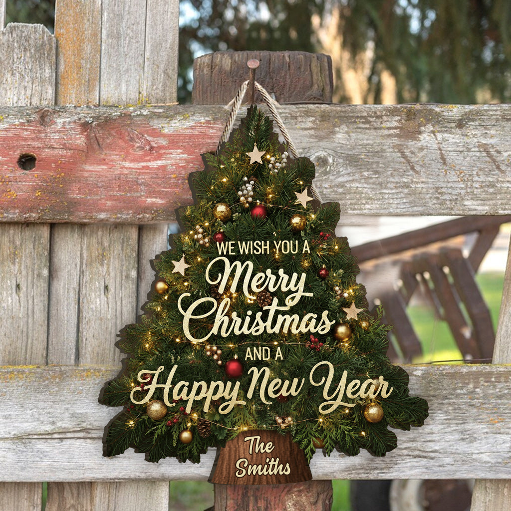 Weihnachtsbaumkranz-Dekoration - Personalisiertes, individuell geformtes Holzschild für die Familie