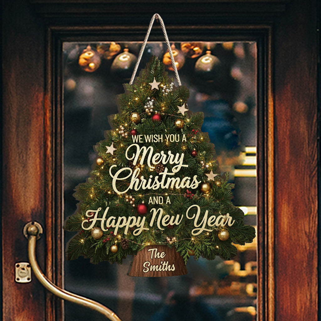 Weihnachtsbaumkranz-Dekoration - Personalisiertes, individuell geformtes Holzschild für die Familie