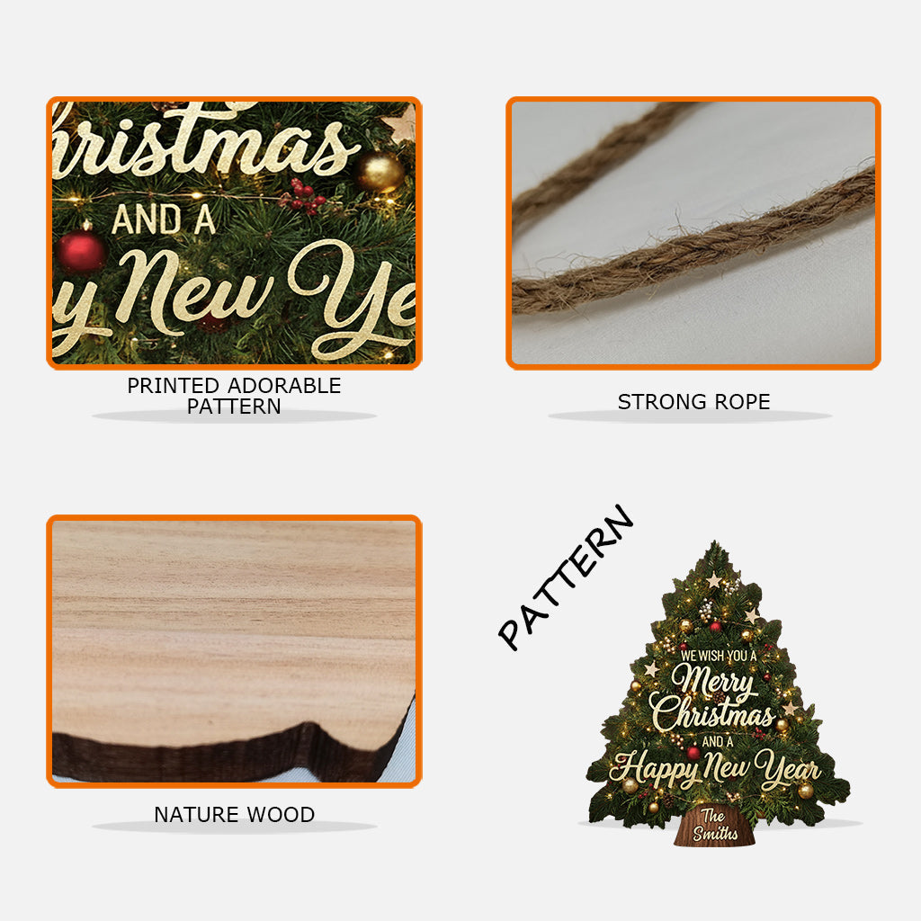 Weihnachtsbaumkranz-Dekoration - Personalisiertes, individuell geformtes Holzschild für die Familie