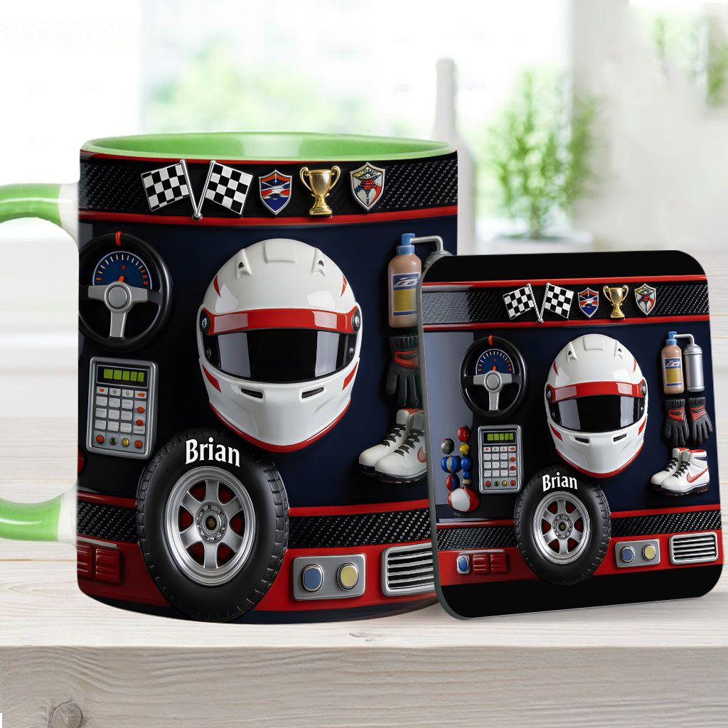 Born to Race – Personalisierte Tasse und Untersetzer mit Rennsportmotiv