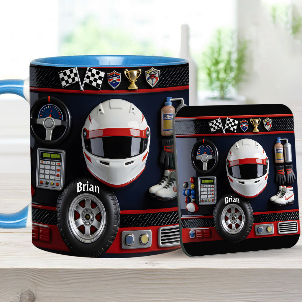 Born to Race – Personalisierte Tasse und Untersetzer mit Rennsportmotiv