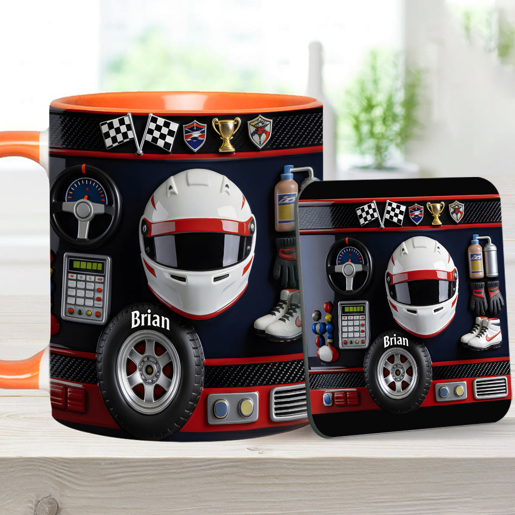 Born to Race – Personalisierte Tasse und Untersetzer mit Rennsportmotiv