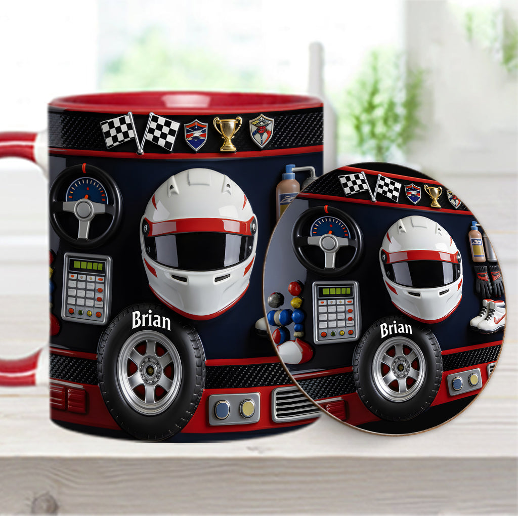 Born to Race – Personalisierte Tasse und Untersetzer mit Rennsportmotiv