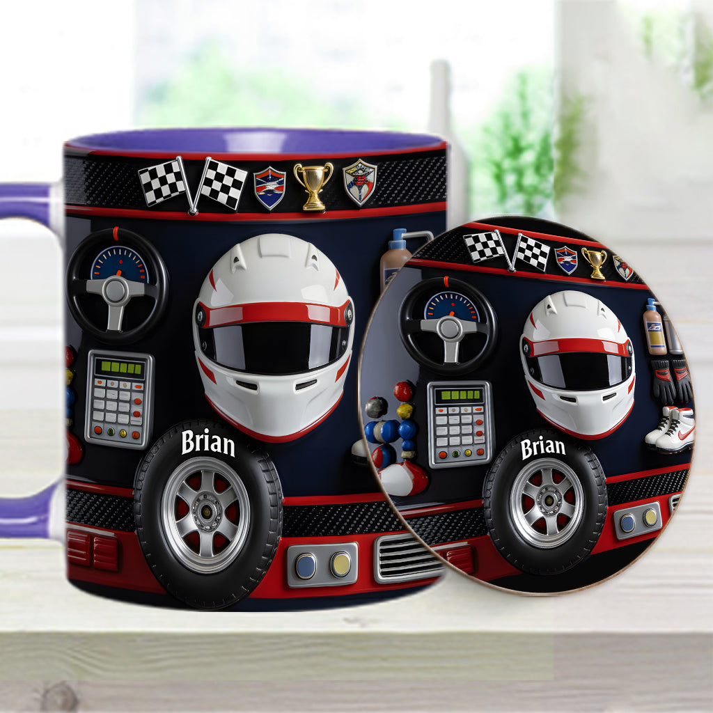 Born to Race – Personalisierte Tasse und Untersetzer mit Rennsportmotiv