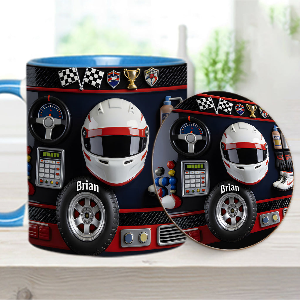 Born to Race – Personalisierte Tasse und Untersetzer mit Rennsportmotiv