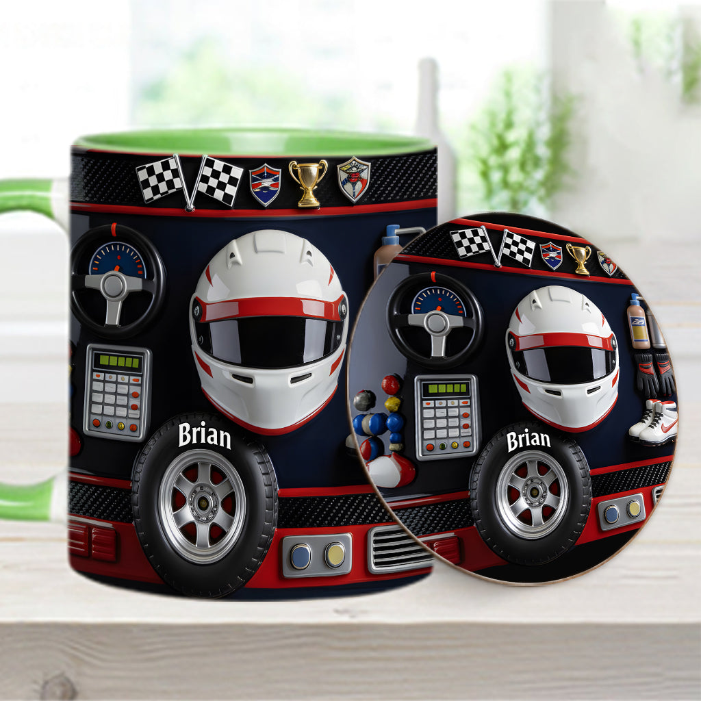 Born to Race – Personalisierte Tasse und Untersetzer mit Rennsportmotiv