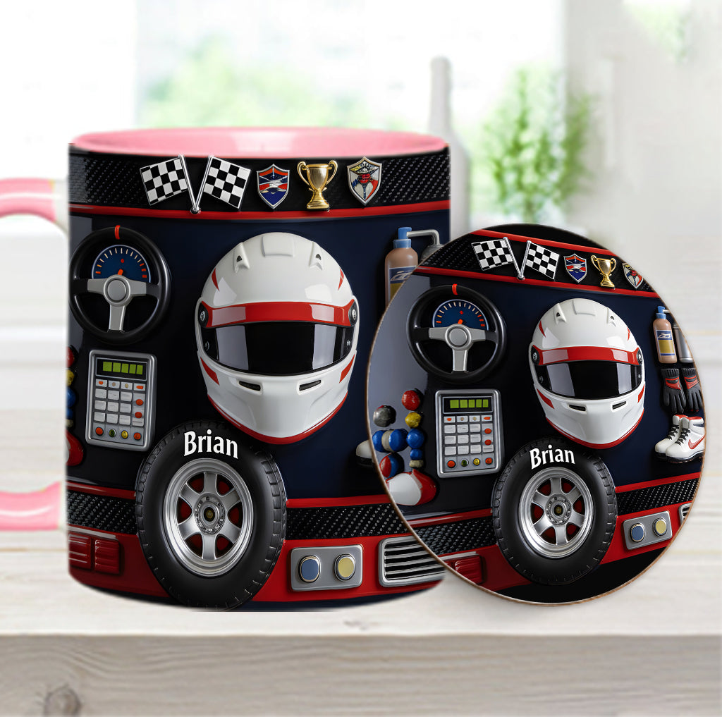 Born to Race – Personalisierte Tasse und Untersetzer mit Rennsportmotiv