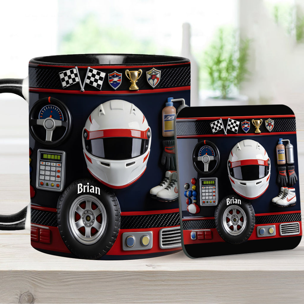 Born to Race – Personalisierte Tasse und Untersetzer mit Rennsportmotiv