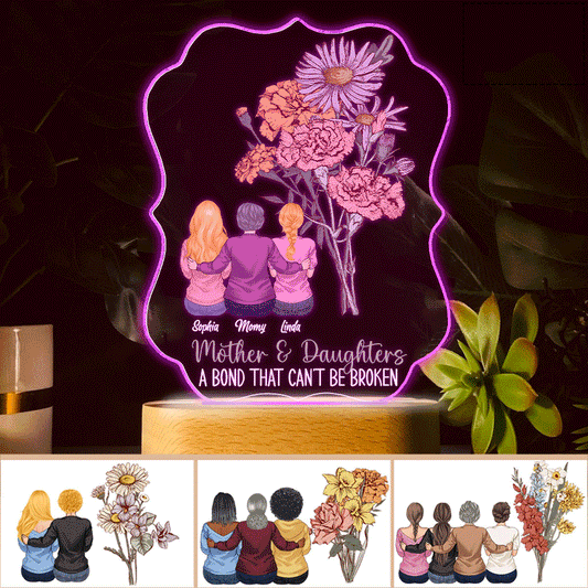 Geburtsblumen für Mutter und Kinder – Personalisierte, mutterförmige Plakettenleuchte