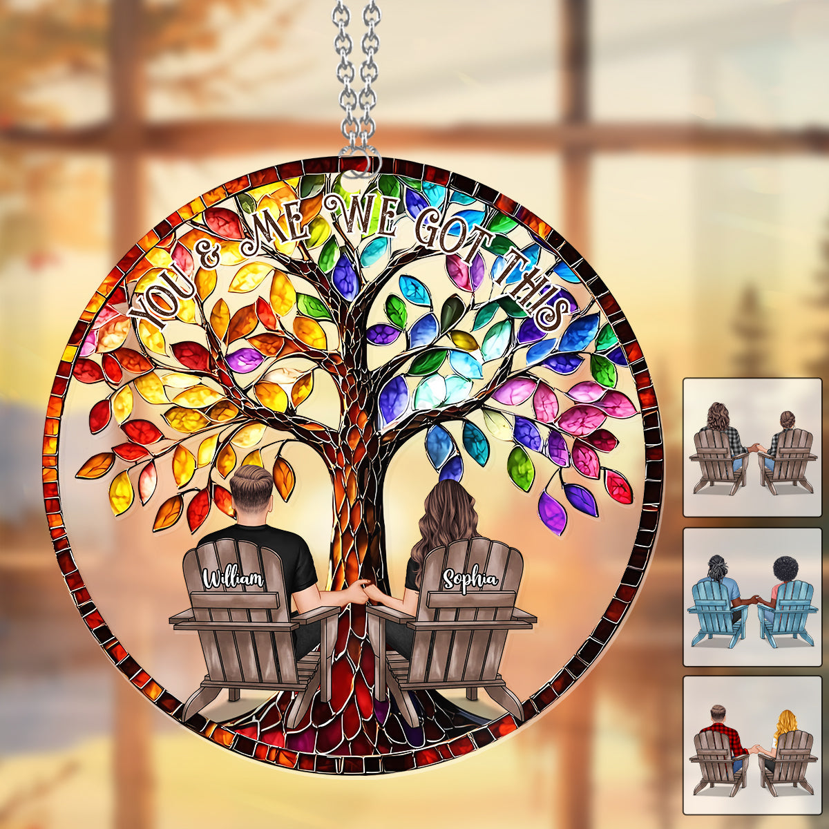 „Du und ich, wir schaffen das“ – Personalisierter Sonnenfänger für Paare zum Aufhängen am Fenster 