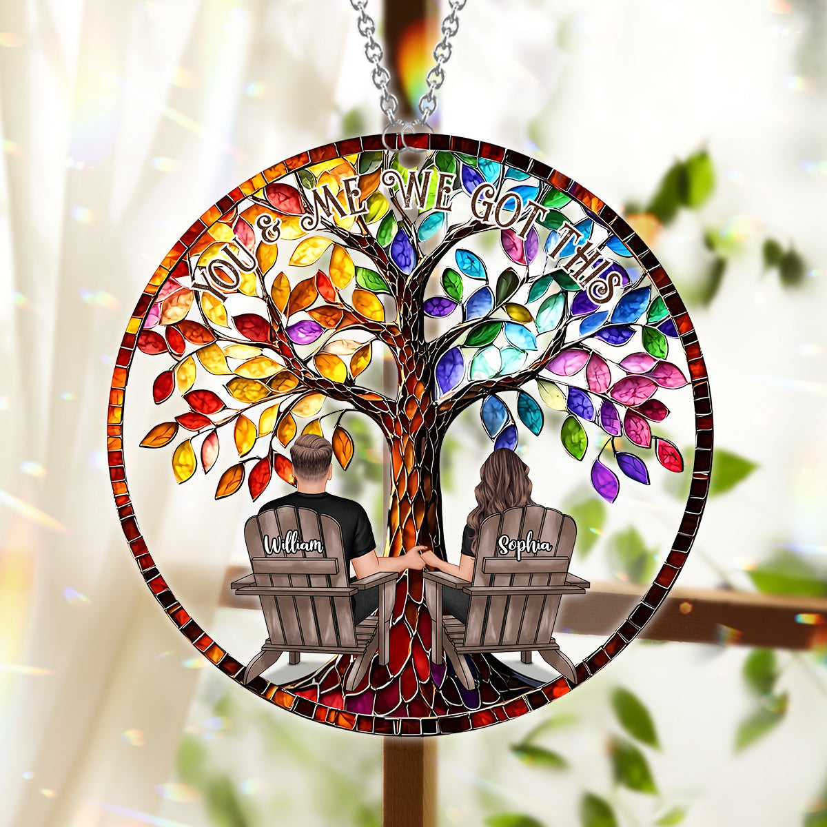 „Du und ich, wir schaffen das“ – Personalisierter Sonnenfänger für Paare zum Aufhängen am Fenster 