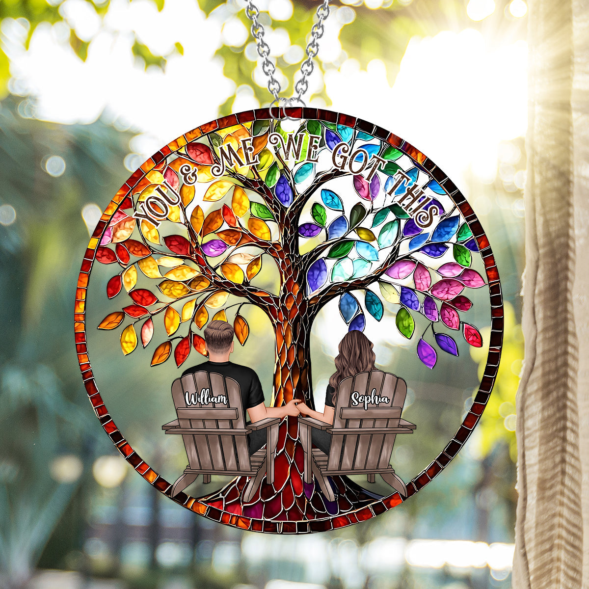 „Du und ich, wir schaffen das“ – Personalisierter Sonnenfänger für Paare zum Aufhängen am Fenster 