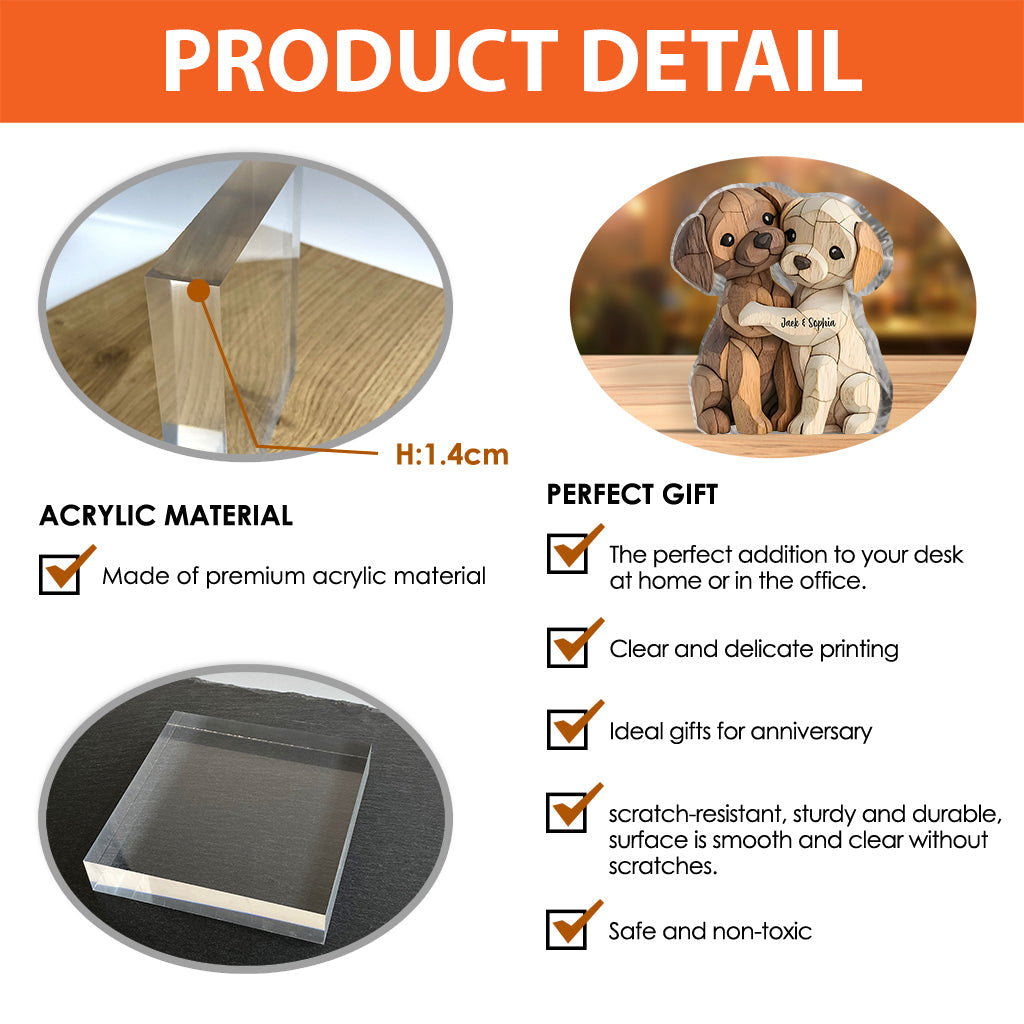 Welpen umarmen – Personalisierte Acrylplakette in Hundeform