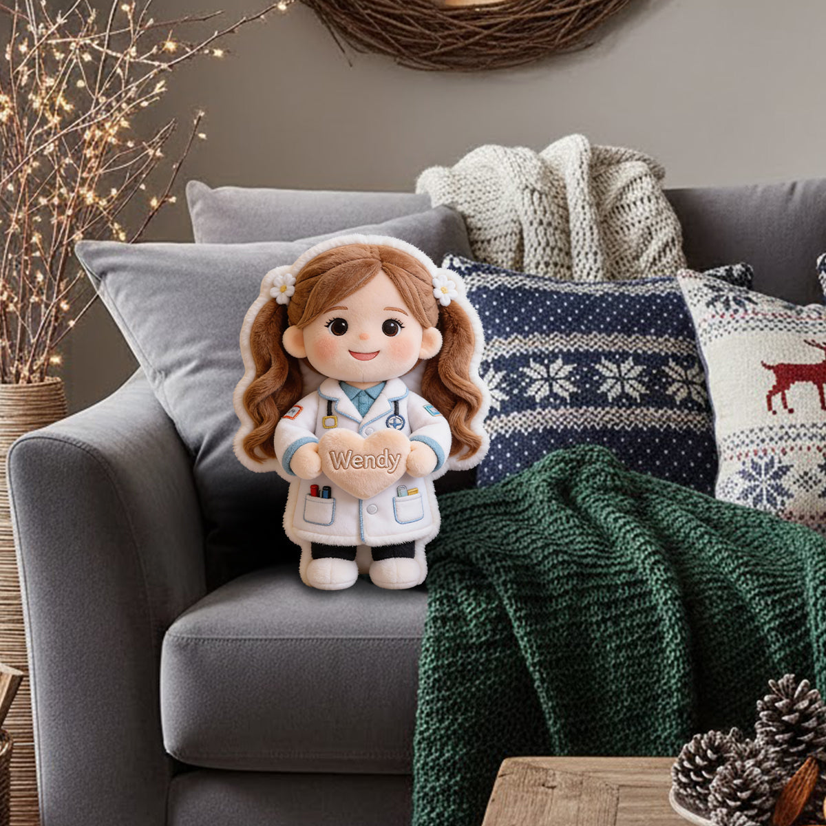 Individuell gestaltbares Kissen in Form eines Kinderkissens mit Kunstfellmotiv – Traumjob!