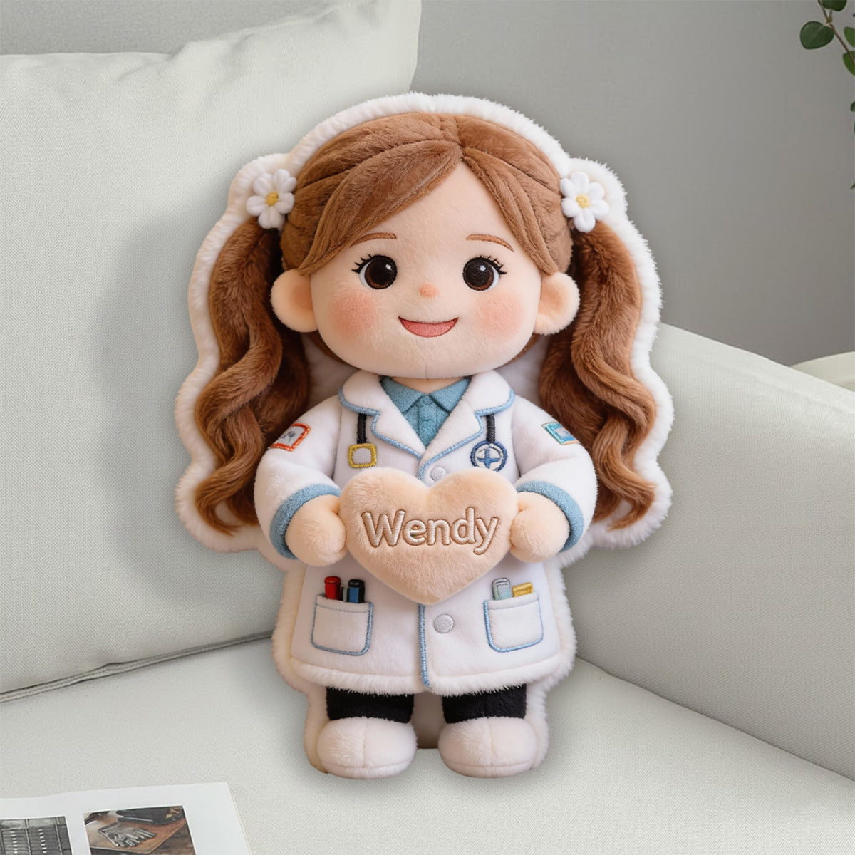 Individuell gestaltbares Kissen in Form eines Kinderkissens mit Kunstfellmotiv – Traumjob!