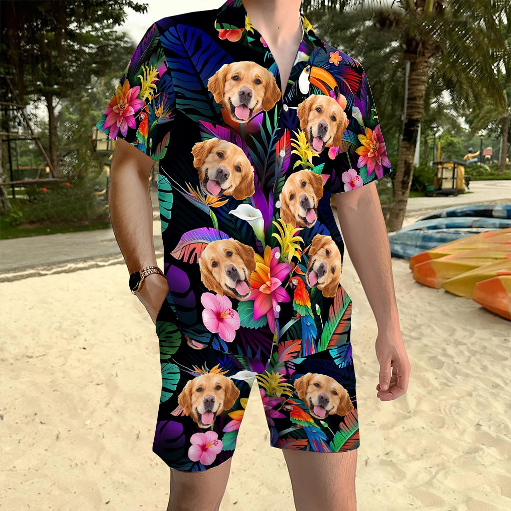 Hawaii-Hundehemd mit Blumenmuster und personalisierte Hunde-Hawaii-Shorts für Herren